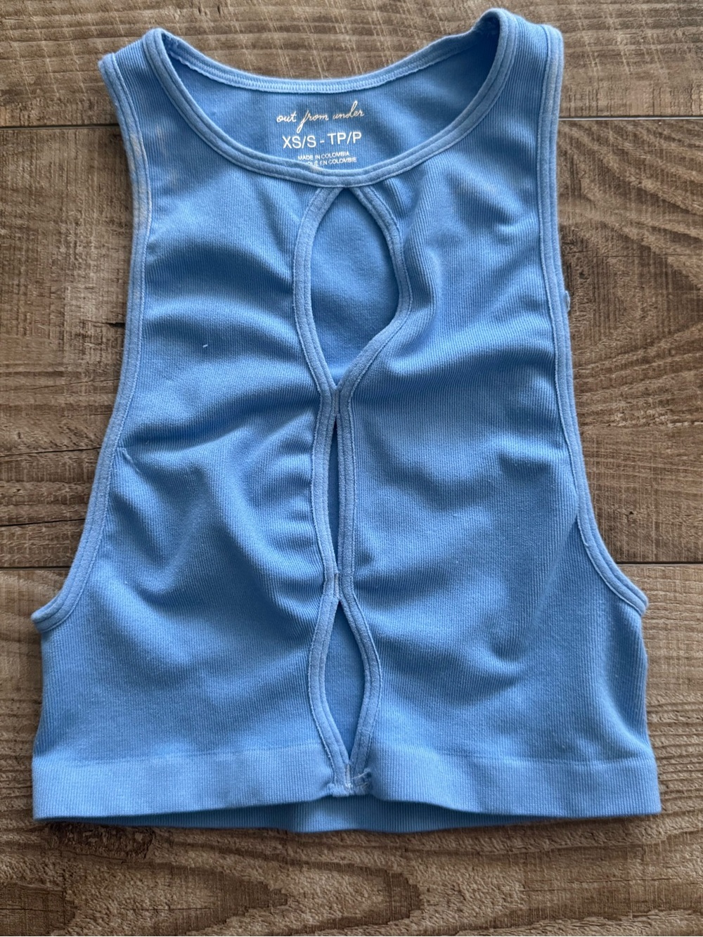 Urban Outfitters Light Blue Ribbed Crop Tank with Front Keyhole